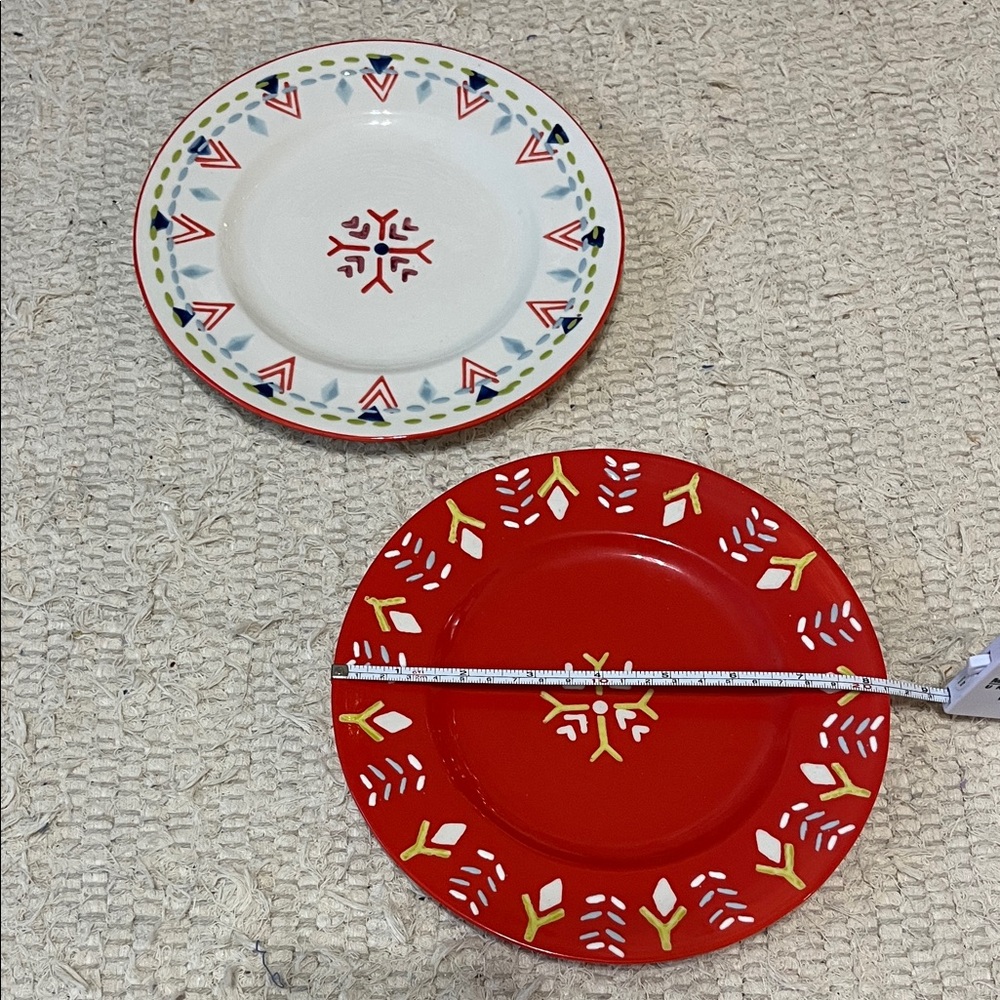 Anthropologie Painted 8 Inch Plates Set of 2 - Orange + White